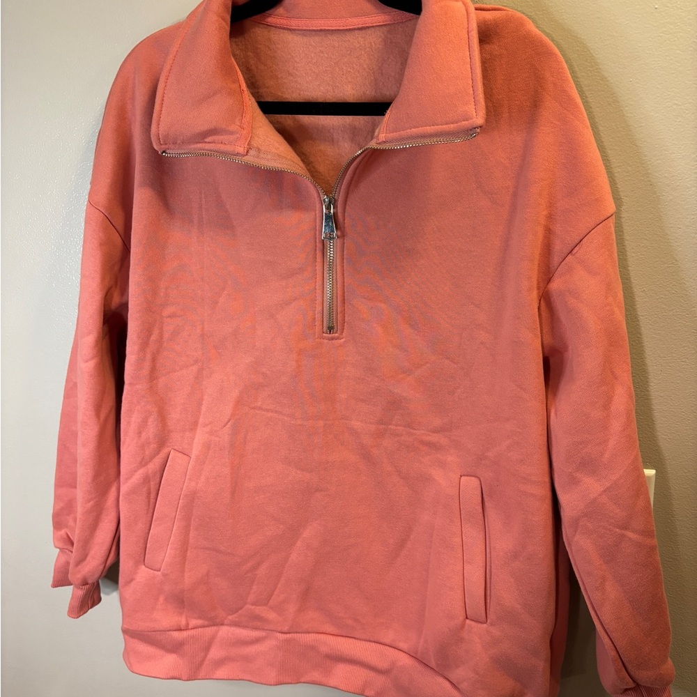 Cozy Pink Quarter-Zip Sweatshirt